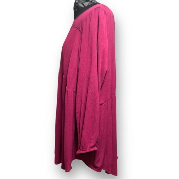 Torrid 5X Wine Red Babydoll Tunic Top Gauze Knit Long Sleeve Keyhole High Low He - Picture 7 of 12